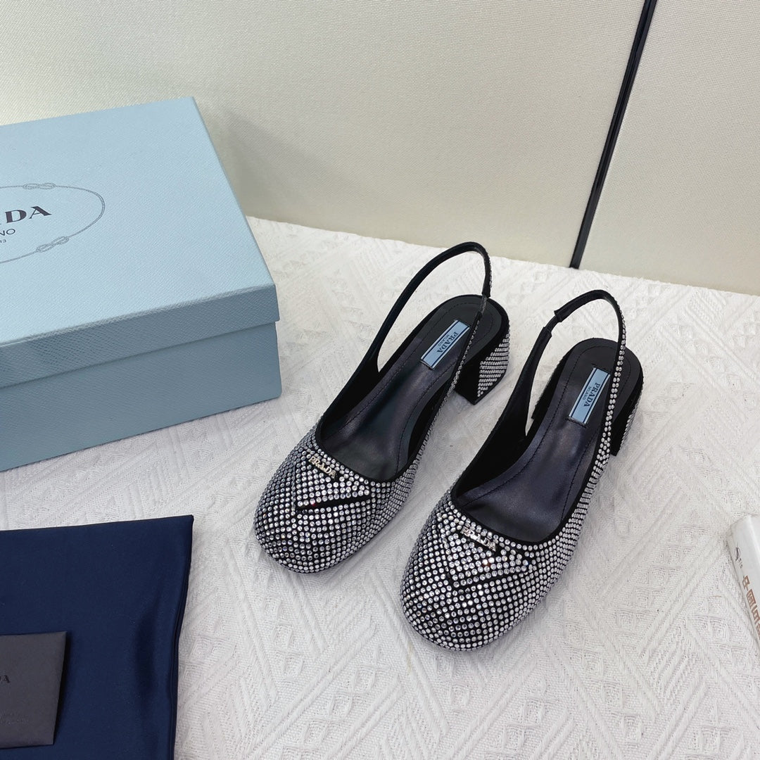 Prada 鞋-Prada 貼鑽 低跟 瑪莉珍鞋（銀）