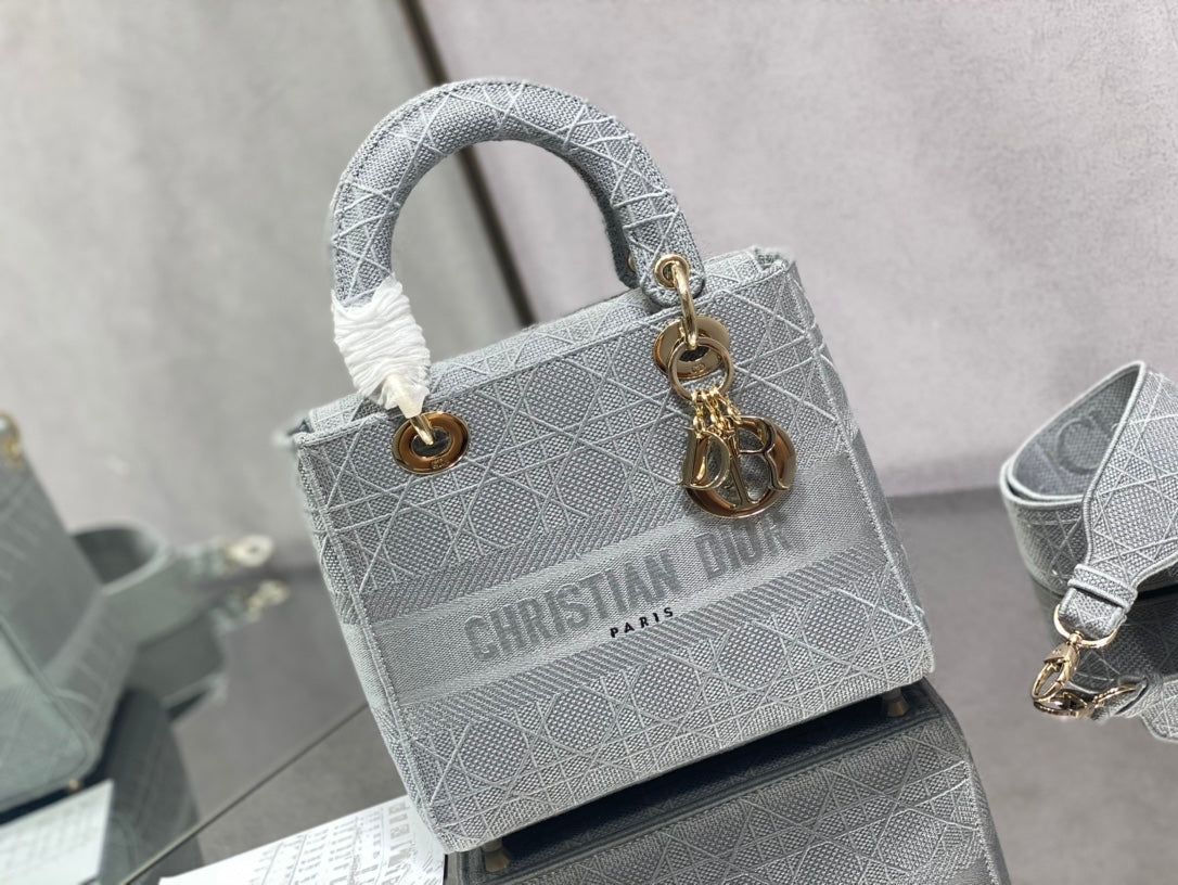 Dior Lady D-Lite黛妃包-刺繡灰色