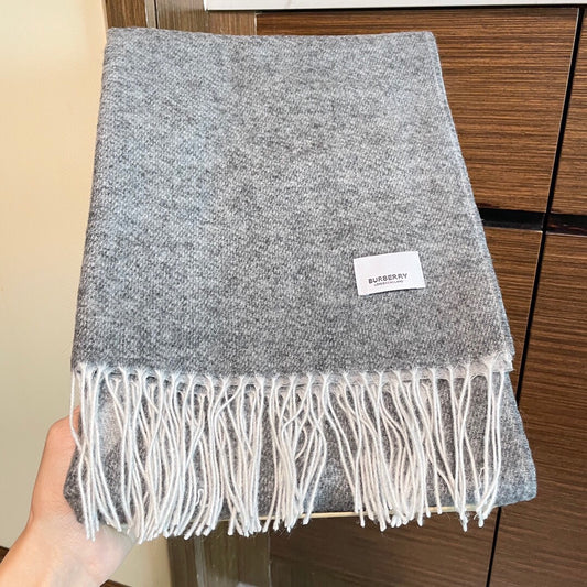 巴B家-頂級羊絨刺繡圍巾42*180cm 灰色