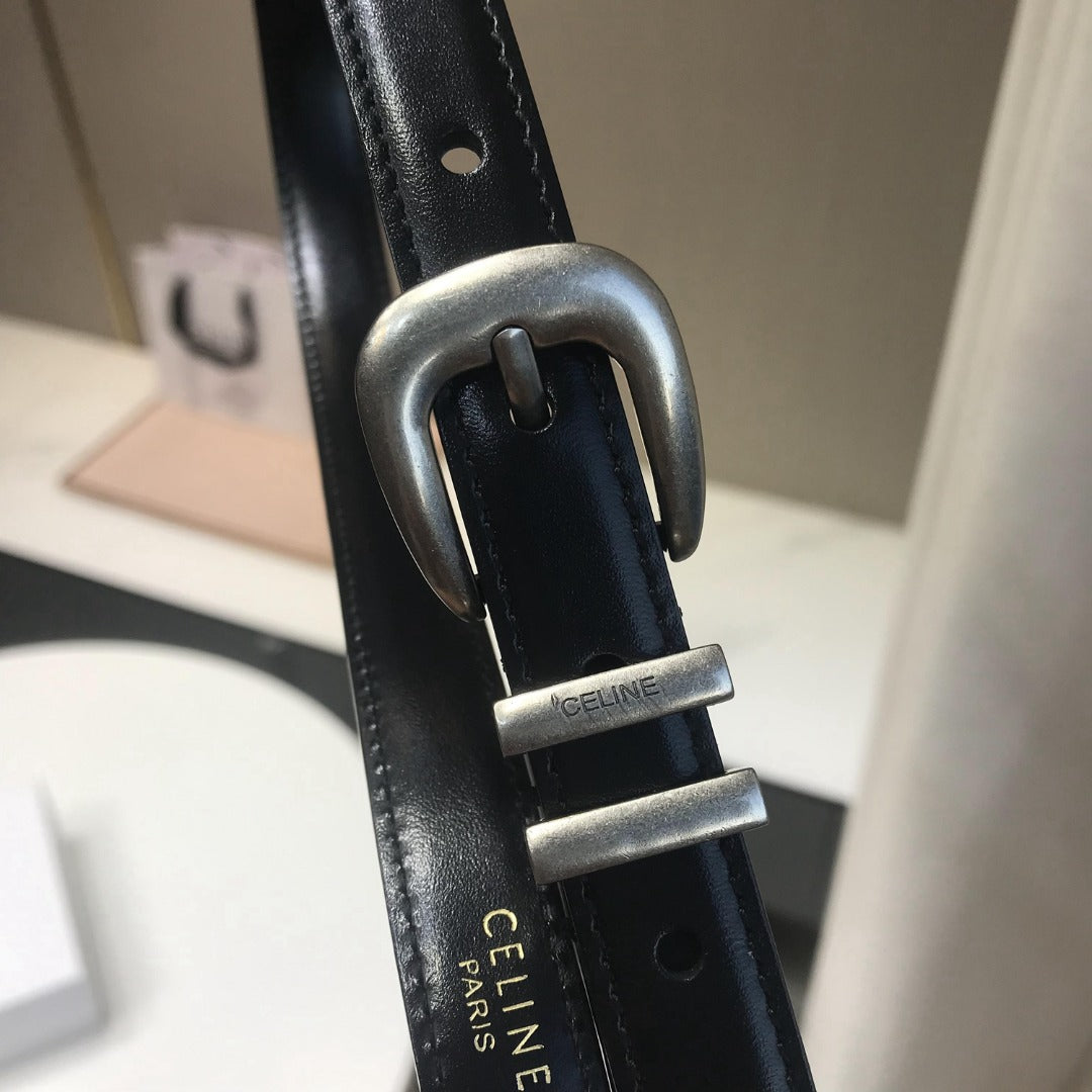 賽C家-黑色銀扣皮帶-1.8cm