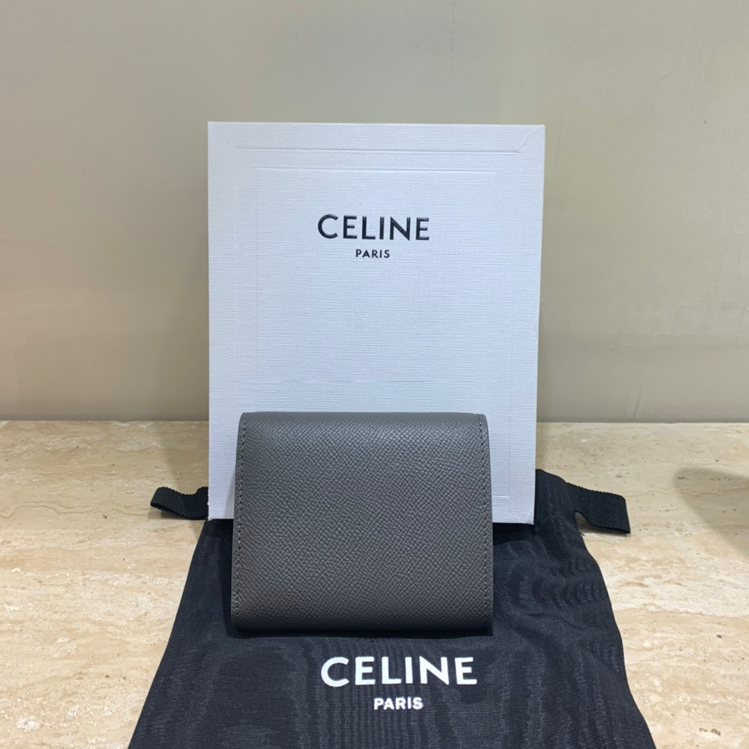 Celine 三折短夾-灰色掌紋