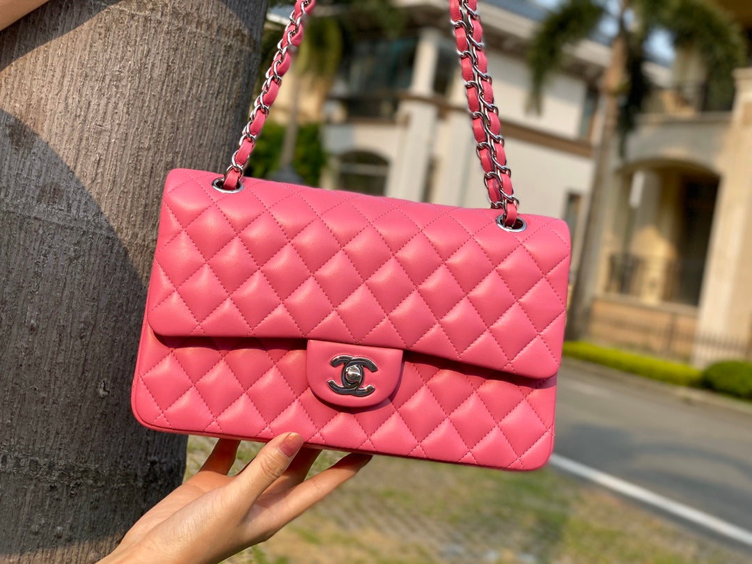 小香家-經典羊皮 CF包 桃粉色銀扣 25cm