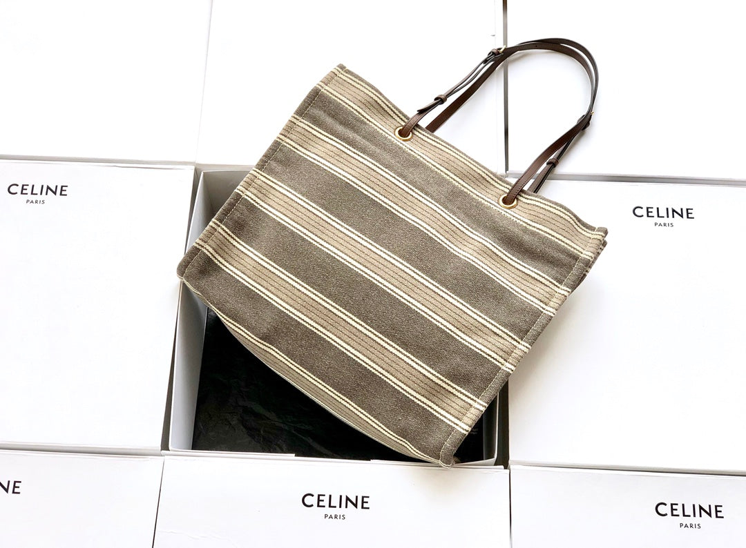 Celine 條紋提花和小牛皮正方形手袋
