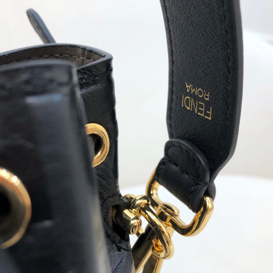 芬F家-Mon Tresor-迷你黑色皮革水桶包