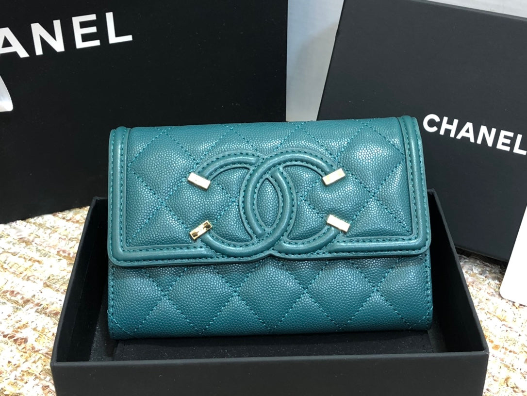 Chanel 復古CC荔枝牛皮-翻蓋中夾-復古五金