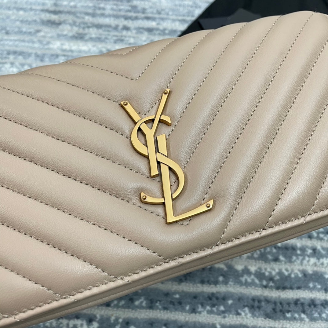 YSL  Kate 99絎縫小羊皮手袋-杏色金扣