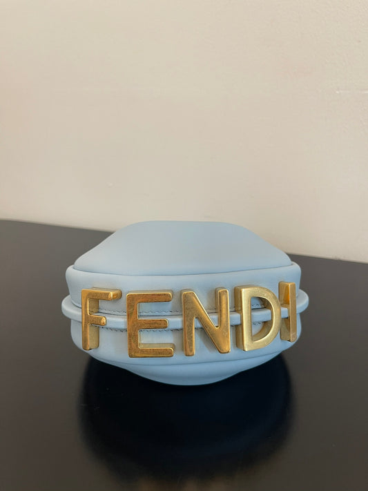 芬F家-Fendigraphy-迷你藍色皮革腋下包