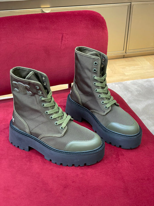 賽C家-22fw 秋冬新款靴子 鞋面帆布拼接皮革（尺碼35-41)