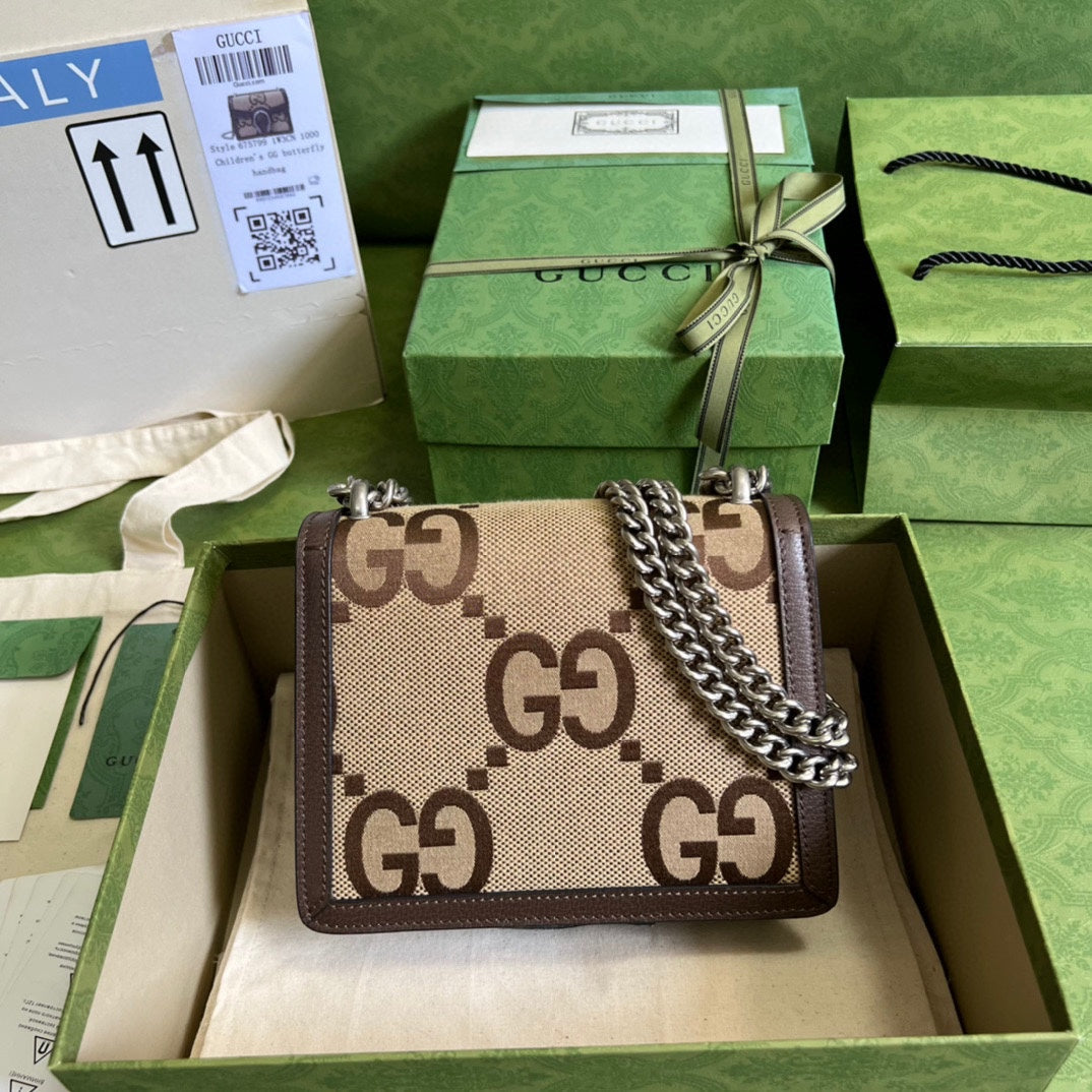 古G家-Dionysus 酒神單肩包 20x15.5x5cm 棕色大G帆布。