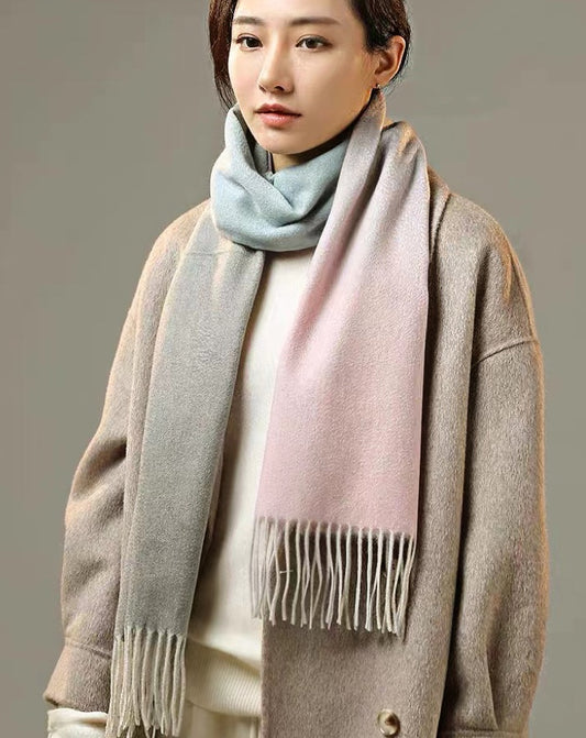 小愛款-多色漸變圍巾 32*190cm 頂級進口羊絨 藍色