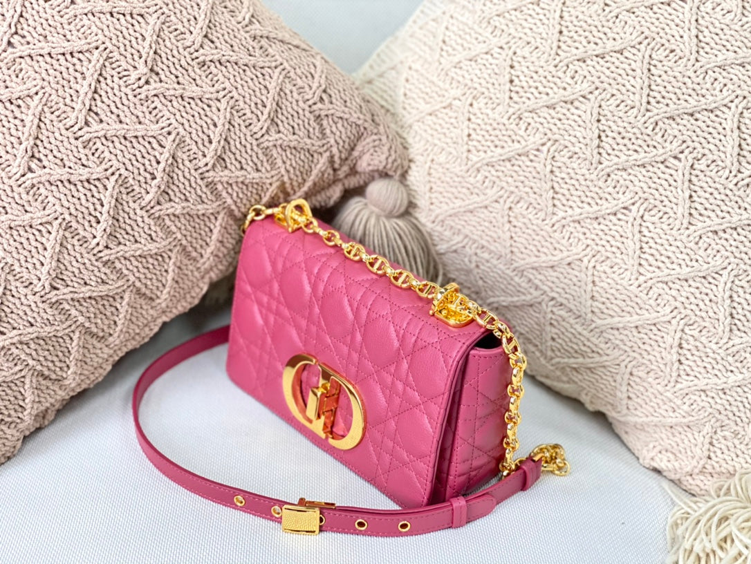 Dior Caro 小號20cm-玫紅小牛皮