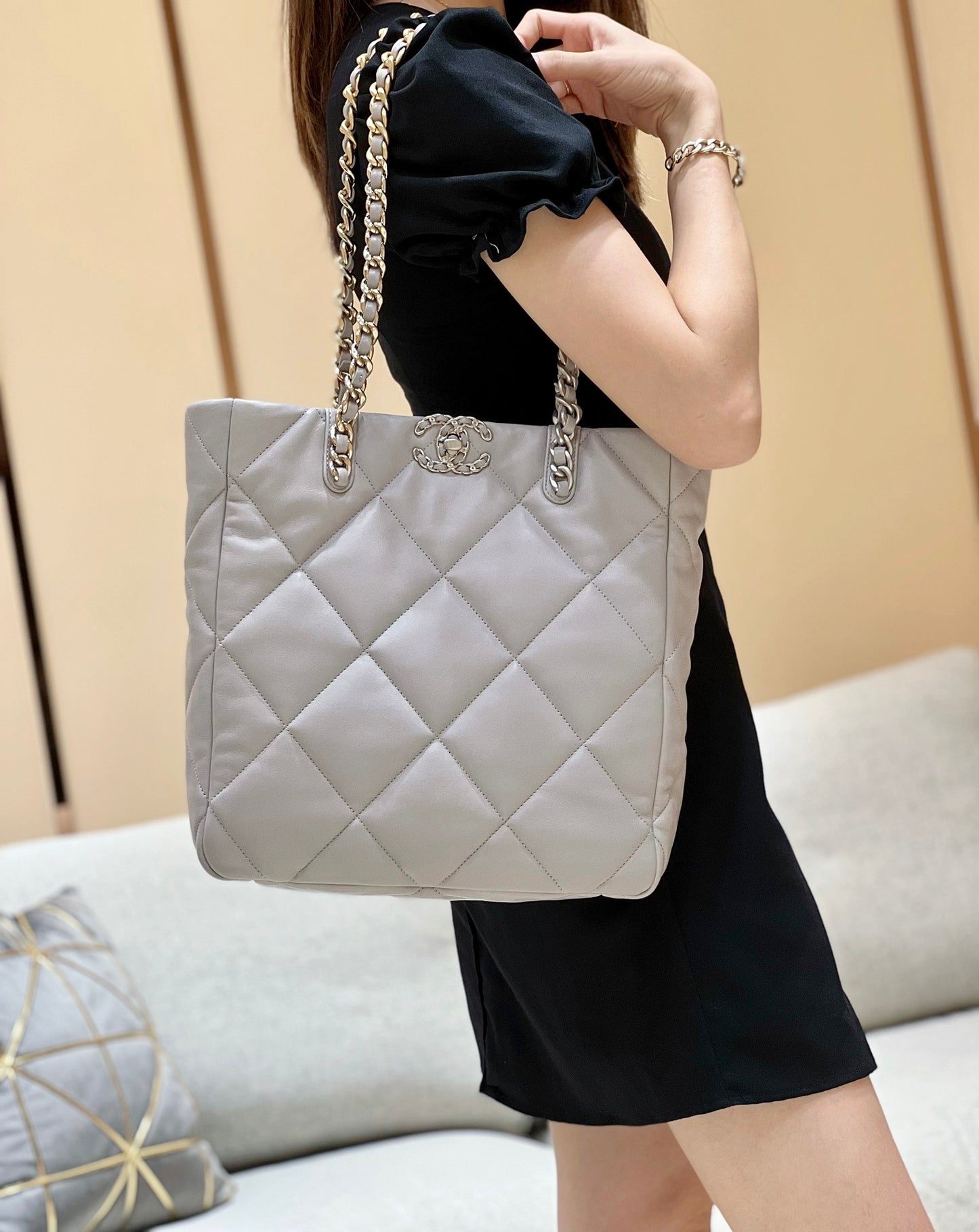 小香家-2022秋冬新款 19 bag tote購物包 銀灰色
