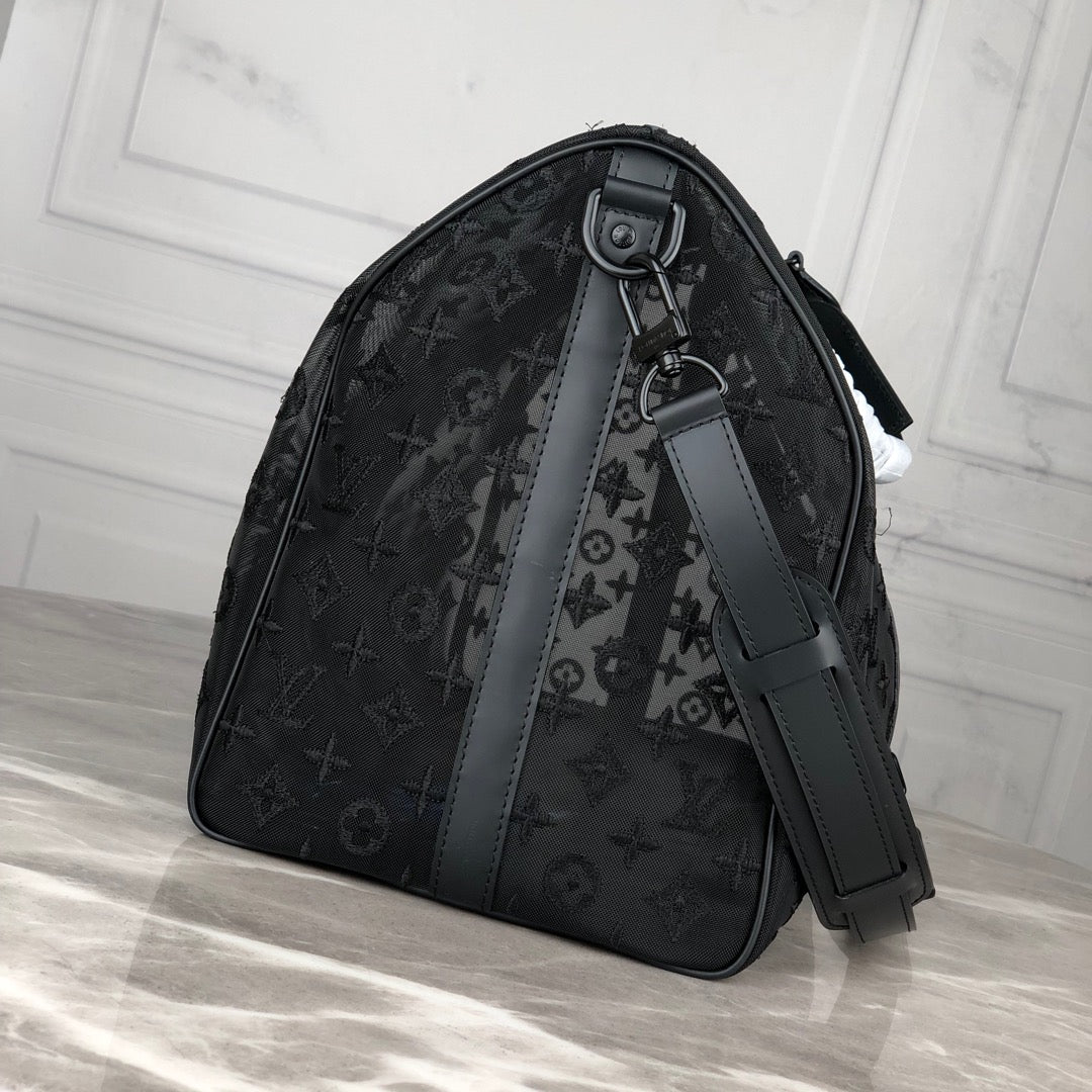 Lou-Keepall 50 旅行袋 老花刺繡圖黑色