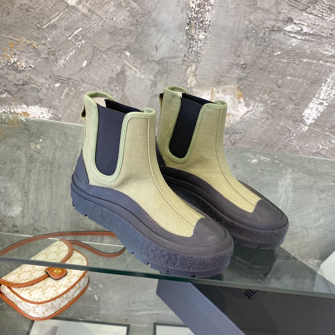 Jil sander-2022新款 帆布短靴 軍綠色