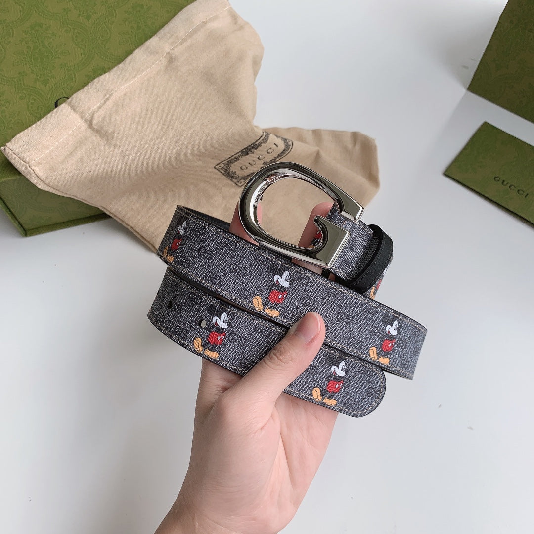 古G家-灰色米奇聯名皮帶-3.0cm
