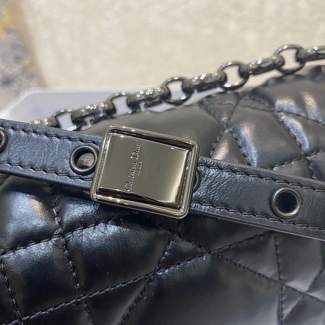 Dior-Caro 菱格紋 胖胖包 大號 黑色