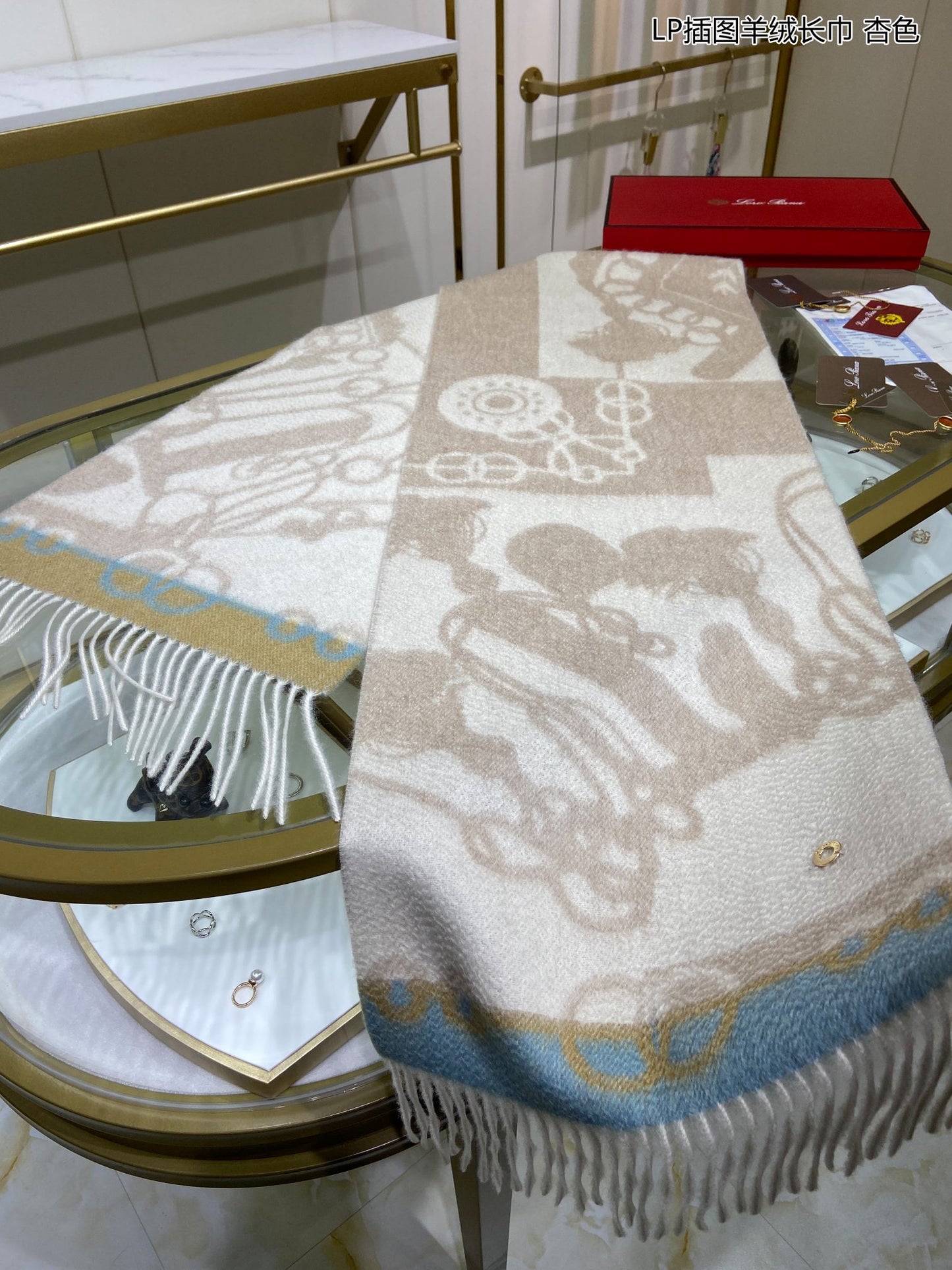 L-Piana 插圖羊絨長圍巾 33*190cm-100%頂級端野羊絨