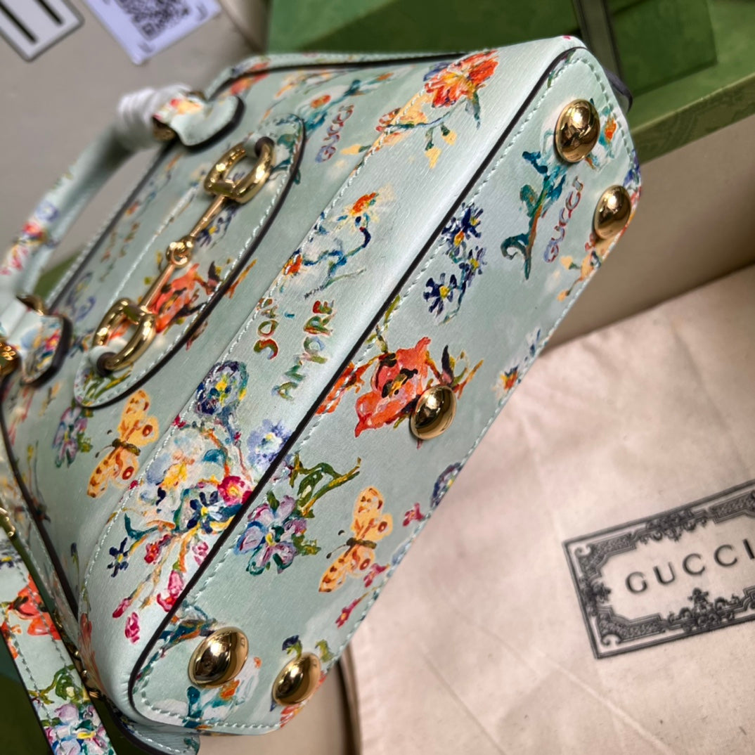 古G家-Ophidia 方形復古 手提包 20x19.5x7.5 薄荷綠印花