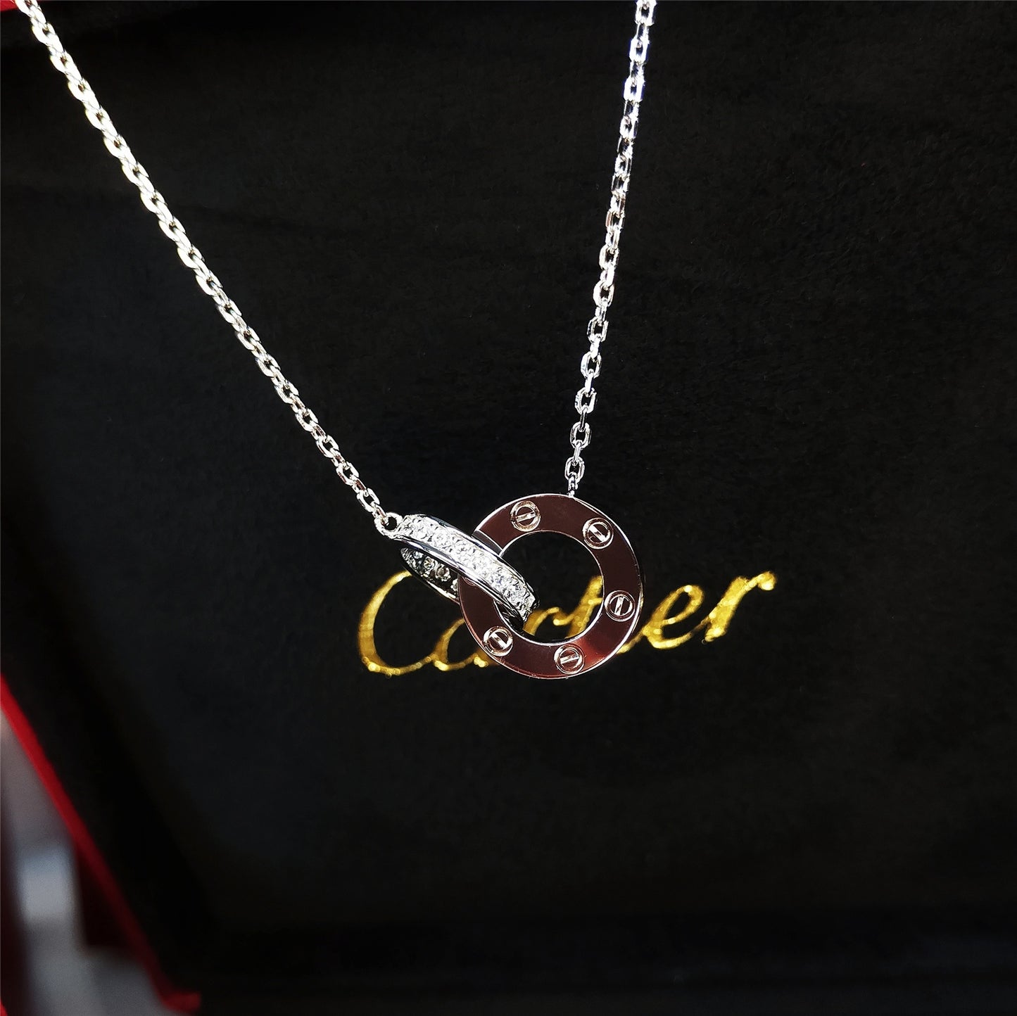 Cartier Love滿天星雙環項鍊-半鑽