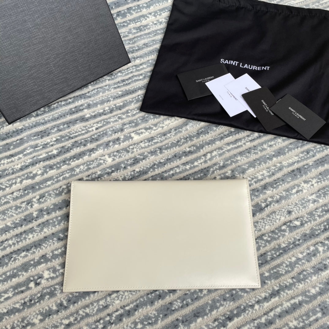 YSL ptown_新品手拿包-白牙籤紋金扣