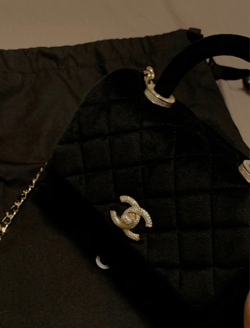 Chanel mini coco handle-黑色絲絨鑽扣