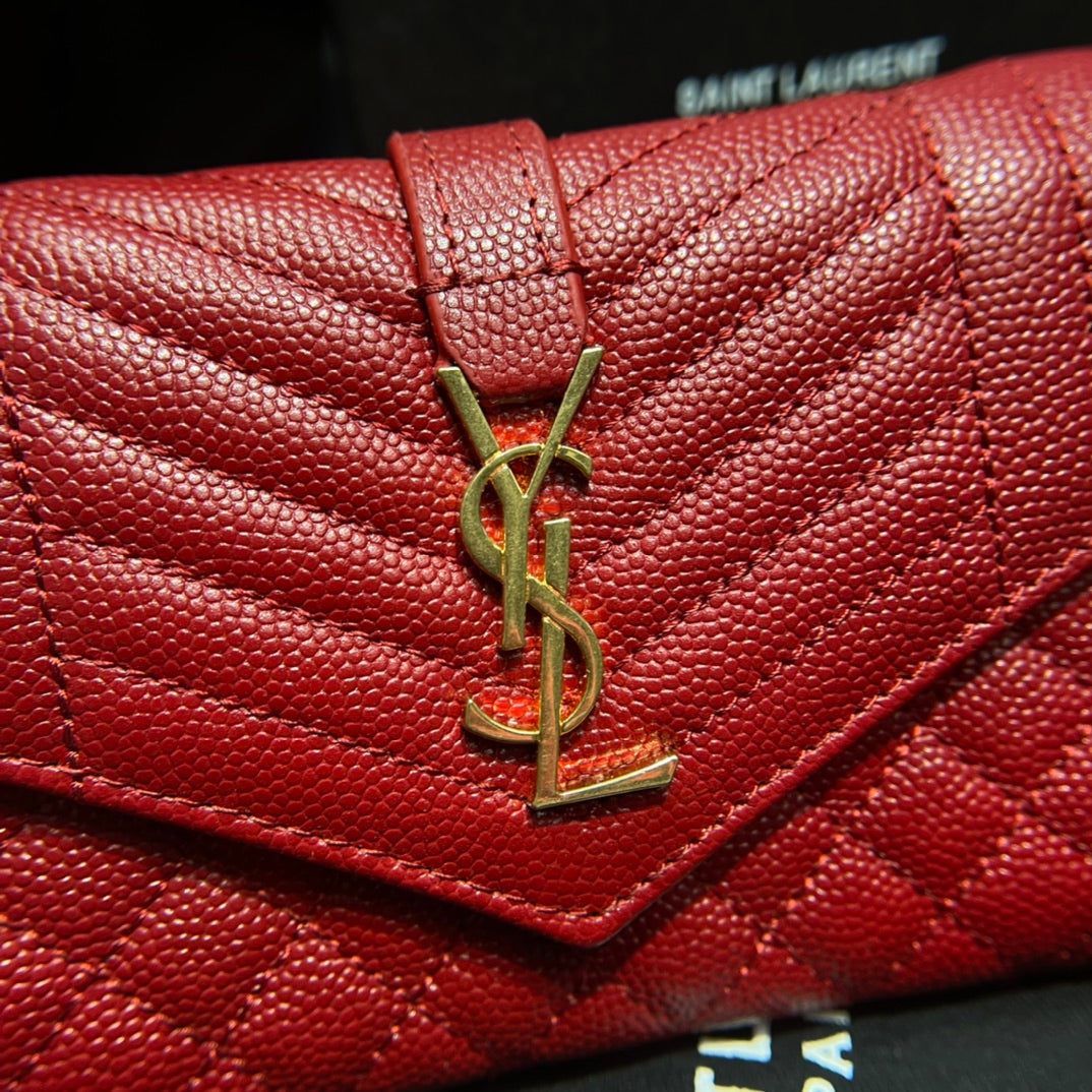 YSL 新品短夾 紅色金扣