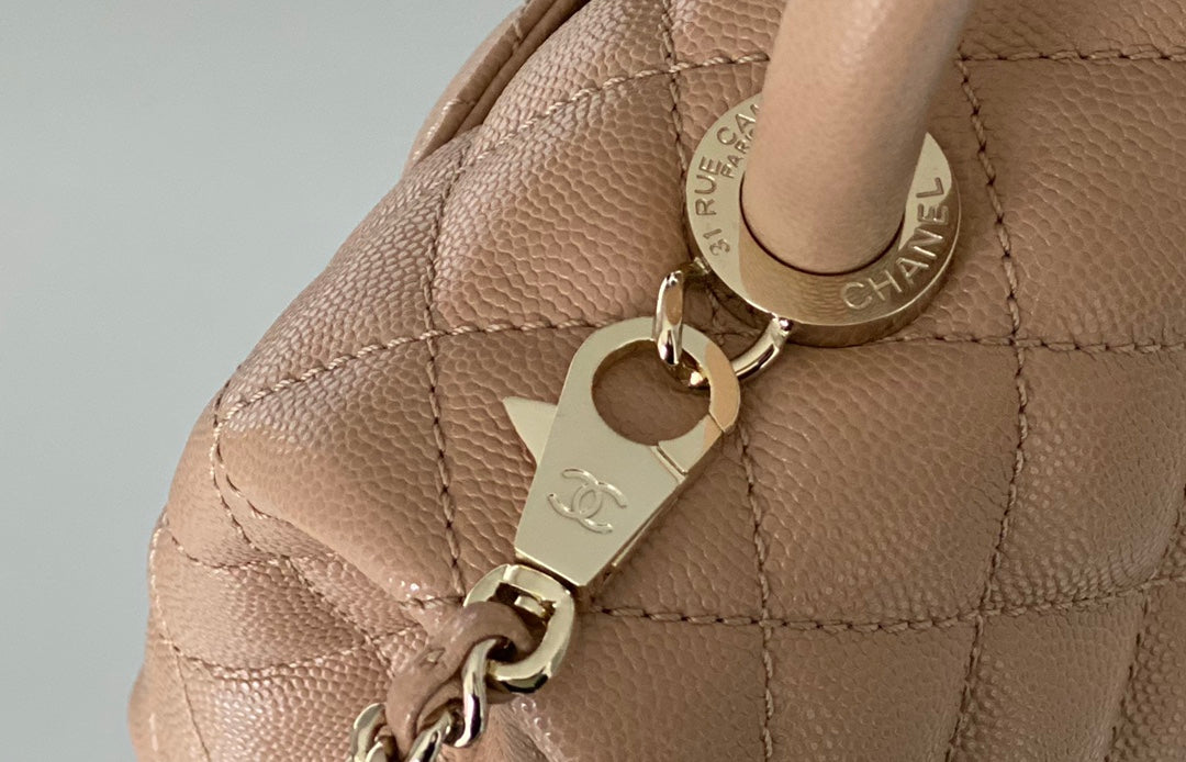 Chanel coco handle CF 小號-杏色牛皮-香檳金扣