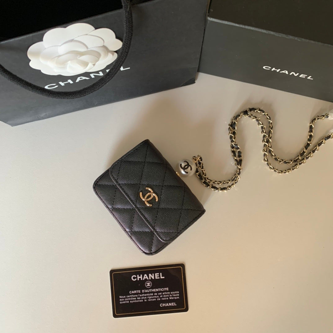 CHANEL 珍珠鏈條零錢包！