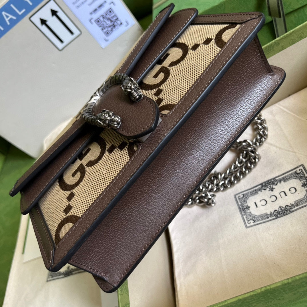 古G家-Dionysus 酒神單肩包 25x13.5x7cm 棕色大G帆布