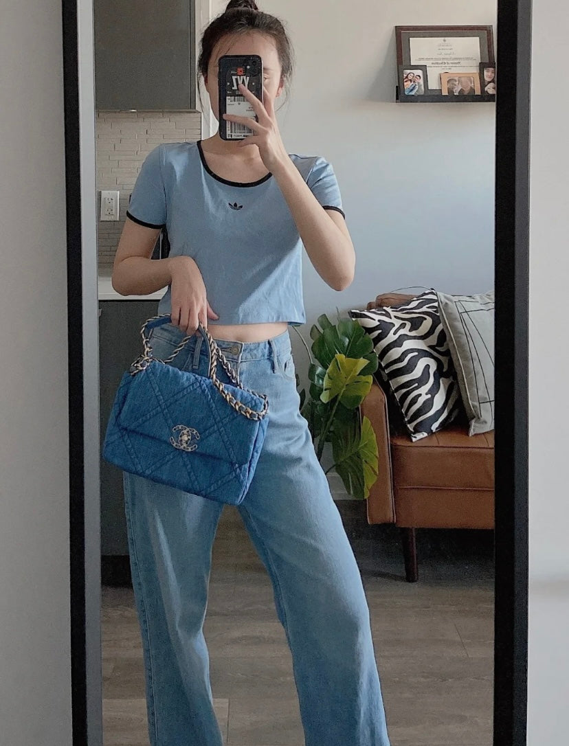 小香家-春夏系列 19Bag  丹寧牛仔淺色 銀扣 小號