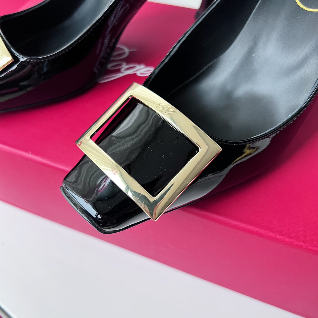 R方扣頭鞋-經典高跟鞋 7.5cm 黑色