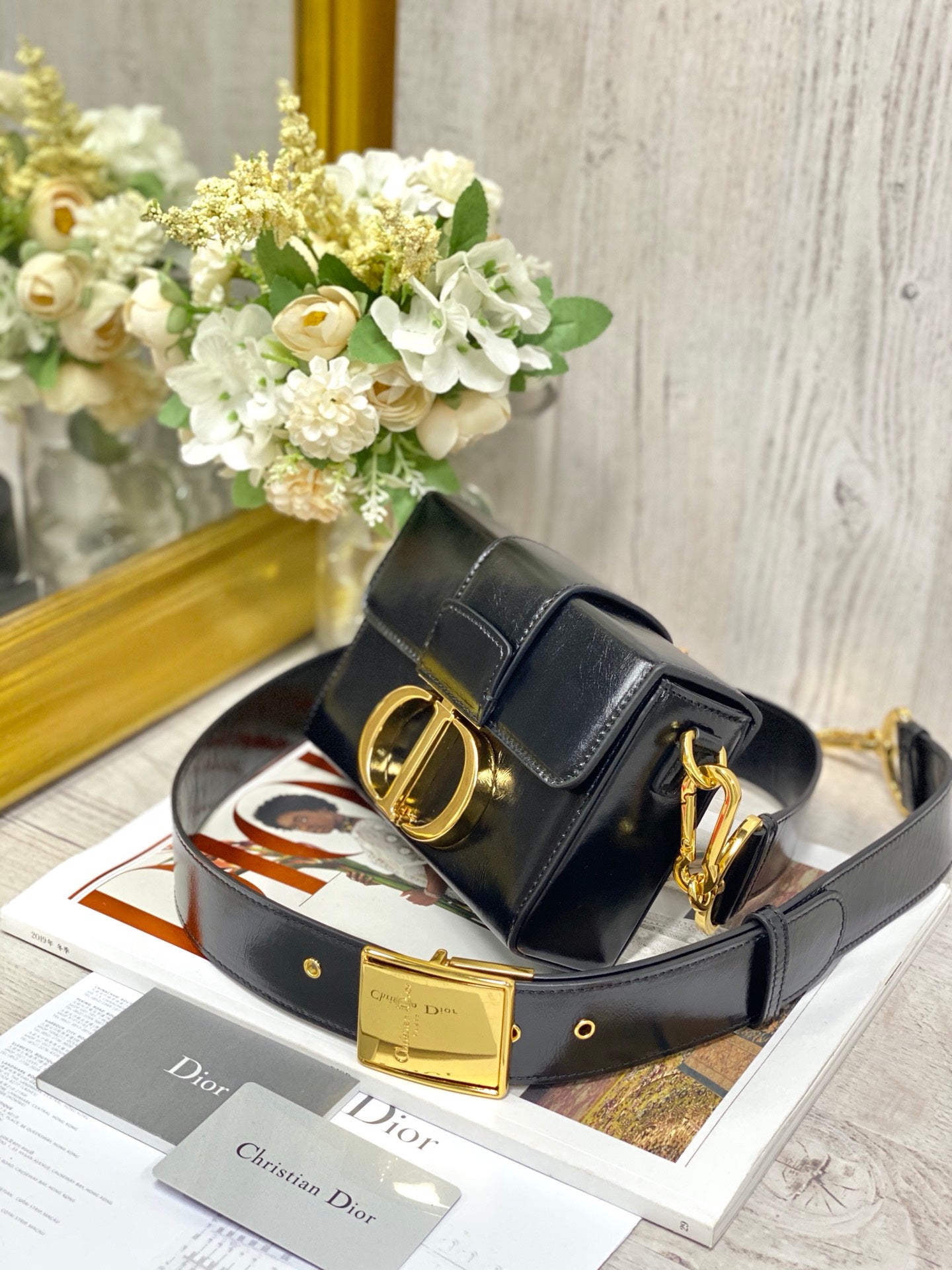 Dior 蒙田 Mini Box-17.5cm-金扣-黑