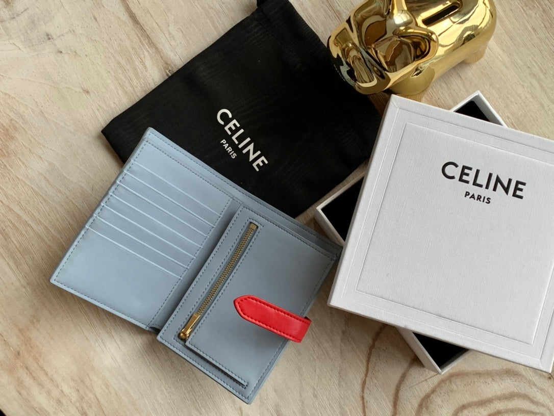 Celine 中夾-STRAP粒面小牛皮錢包