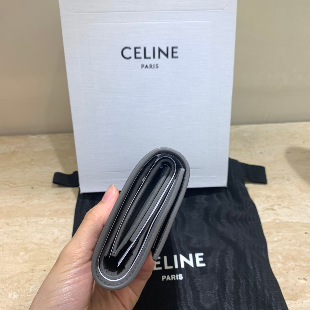 Celine 三折短夾-灰色掌紋