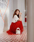 Dior Lady Dior-三格黛妃包-金扣+紅色珐瑯心型吊扣-17cm-白色