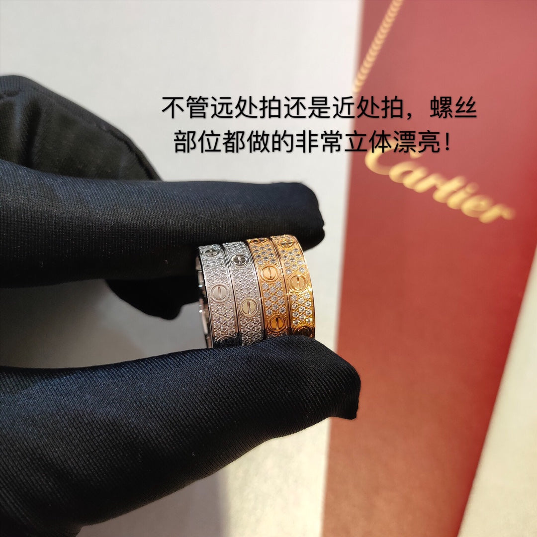 Cartier Love 寬版滿天星戒指-玫瑰金/白金