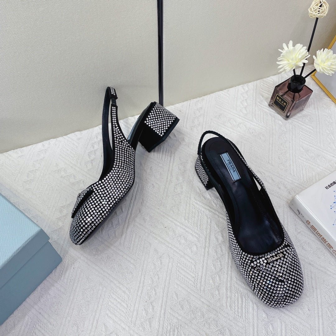 Prada 鞋-Prada 貼鑽 低跟 瑪莉珍鞋（銀）
