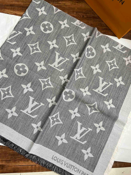 路L家-Monogram方巾 140*140cm 70%羊絨30%真絲 灰色