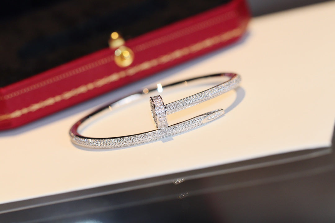 Cartier 滿鑽釘子手鐲-玫瑰金/白金-滿鑽