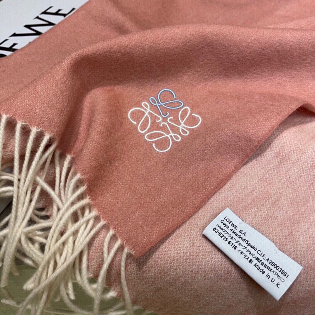 羅L威-刺繡水波紋圍巾 100%山羊絨 粉色