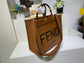 芬F家-Fendi Sunshine-中號棕色牛皮手提袋