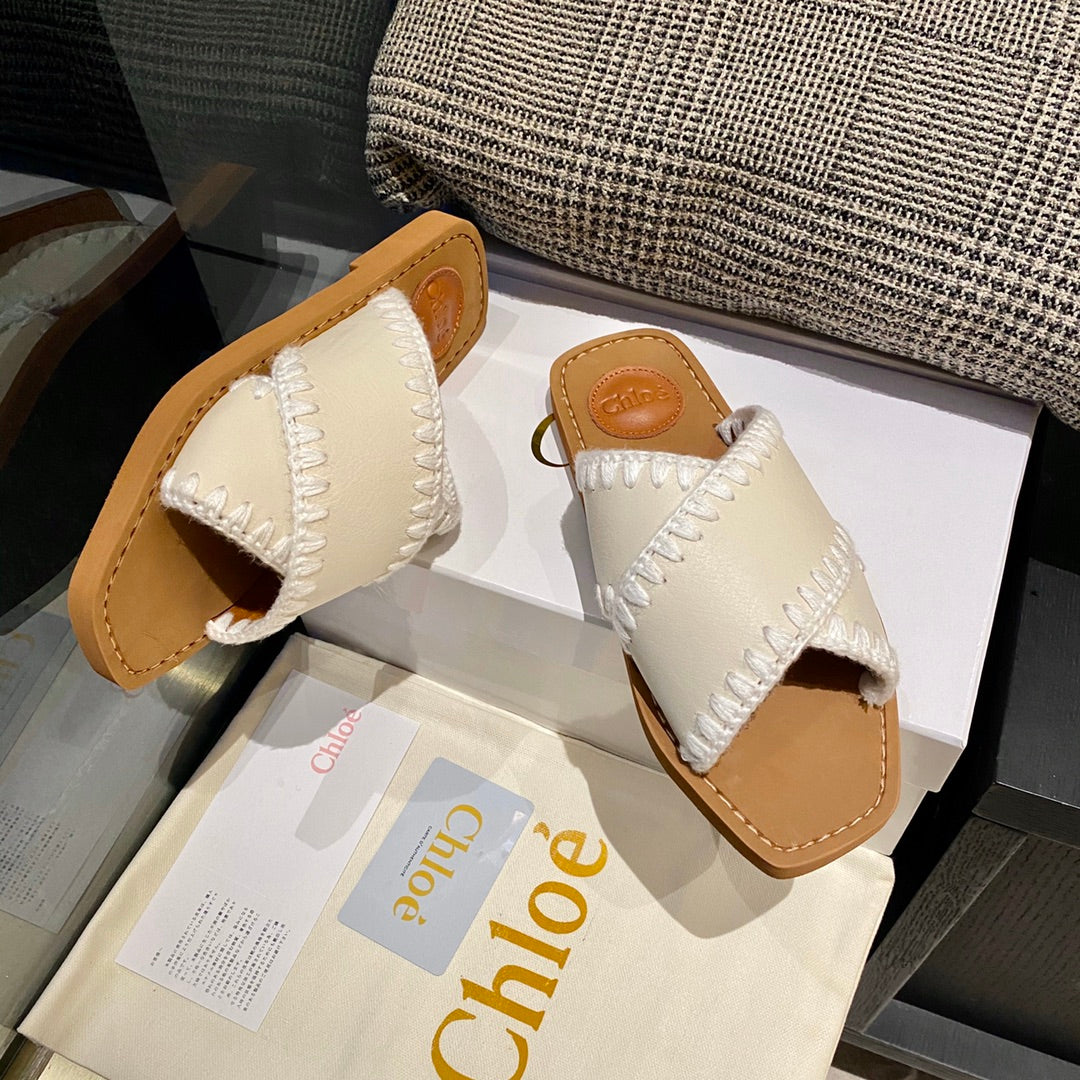 克羅C-交叉皮革平底拖鞋（（尺碼35-39，40-42訂製）