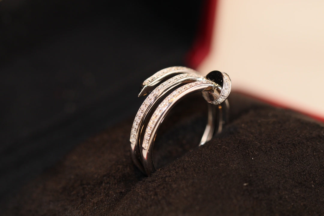 Cartier 三圈釘子戒指-白金-滿鑽