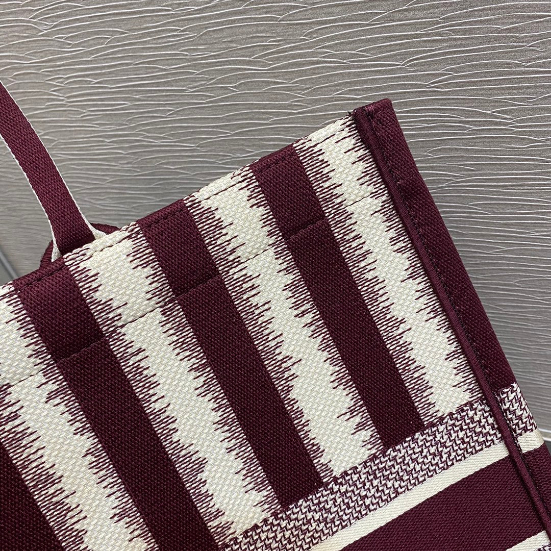 Dior Book Tote-大號41.5cm-酒紅色條紋