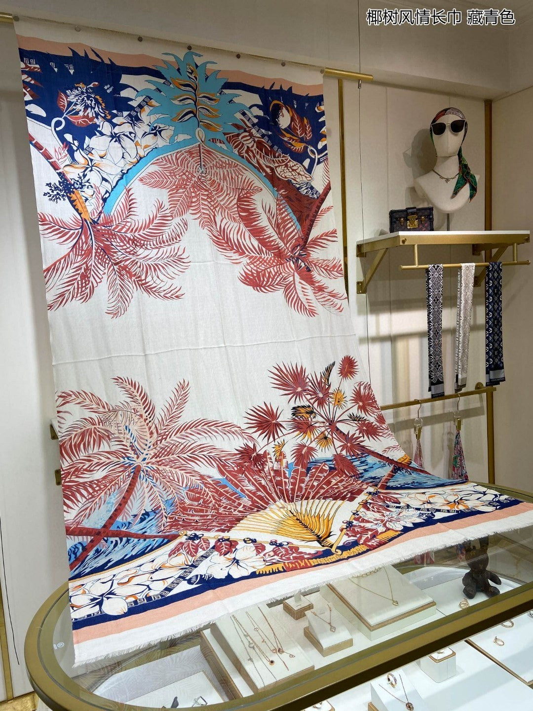 小愛款-椰樹風情長圍巾 110*200cm 100%頂極羊絨 白色