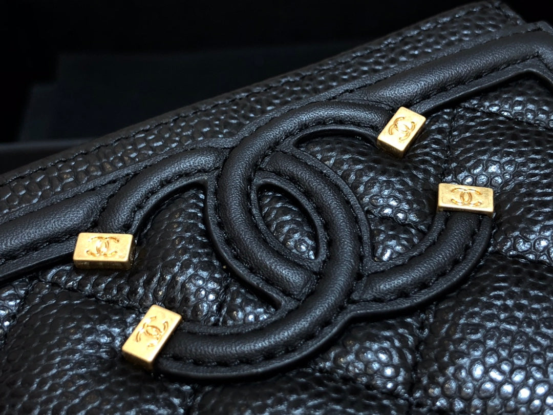 Chanel 復古CC荔枝牛皮卡包-仿舊五金