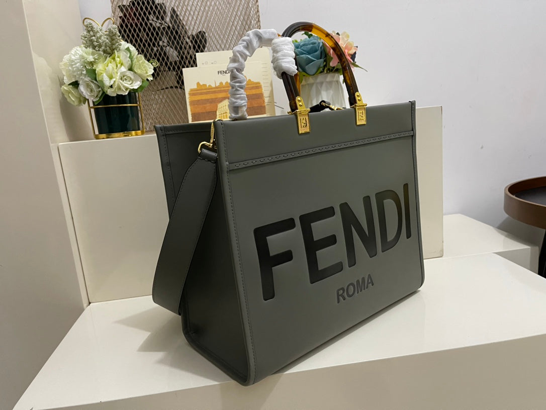 芬F家-Fendi Sunshine-中號深灰色牛皮手提袋