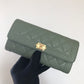 Chanel Leboy 翻蓋長夾-綠色荔枝皮金釦