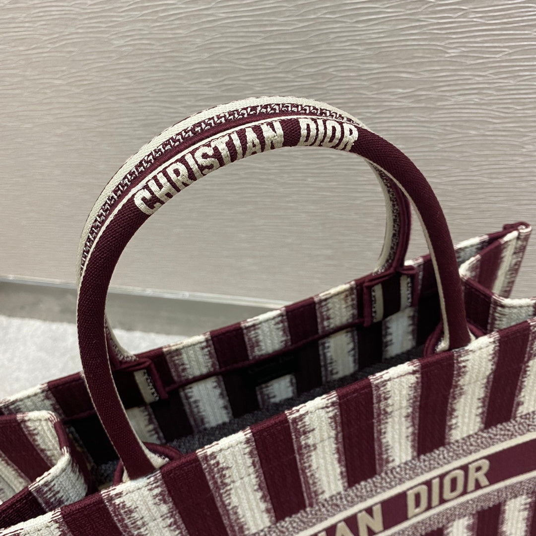 Dior Book Tote-小號36.5cm-酒紅色條紋