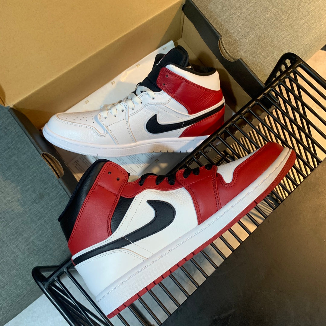 N1K- AJ 1 mid 中筒板鞋 休閒鞋 白紅色